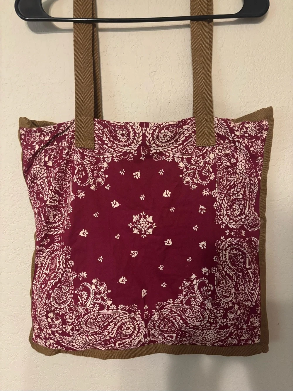 American Eagle Outfitters Maroon Bandana-Print Tote with Tan Fringe Straps